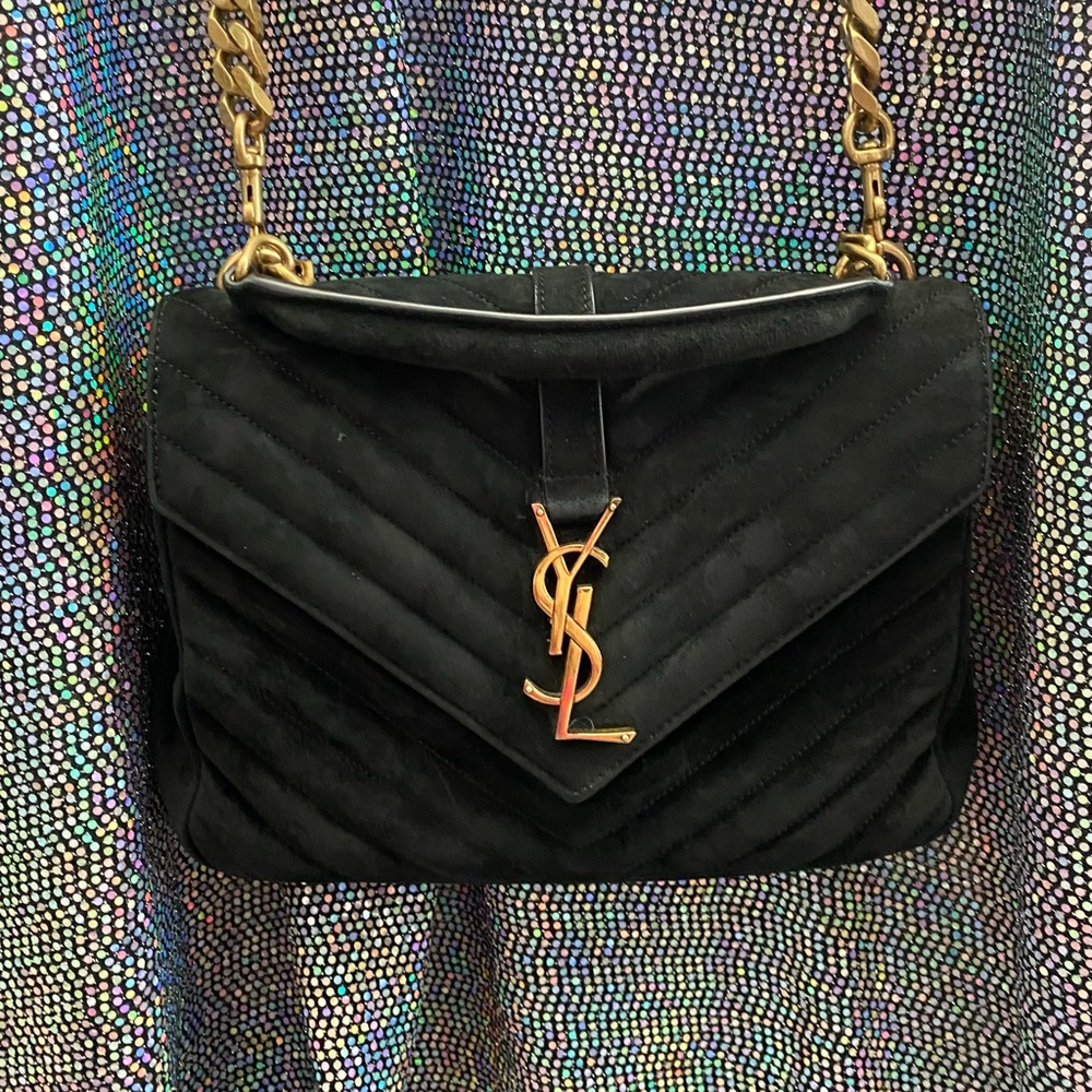 Saint Laurent Classic Monogram College Bag Chevron Suede Medium